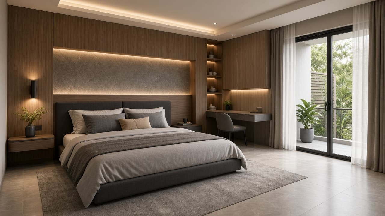 Kamar Utama Kontemporer fotorealistik