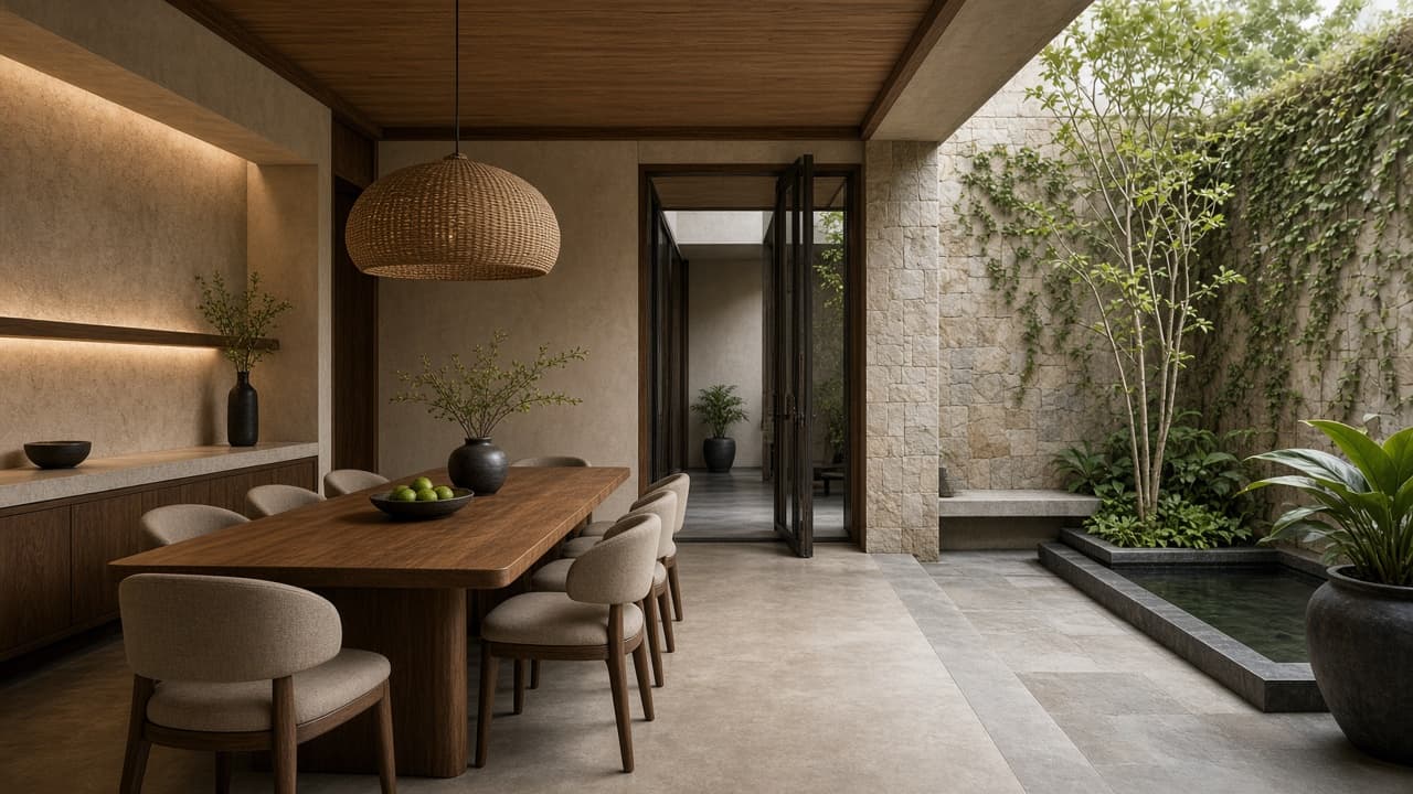 Ruang Makan Courtyard fotorealistik