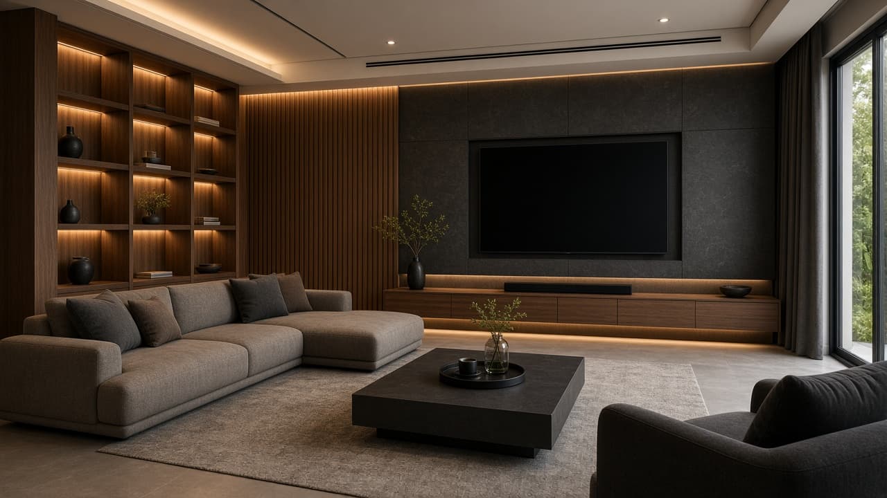 Ruang Media Lounge fotorealistik