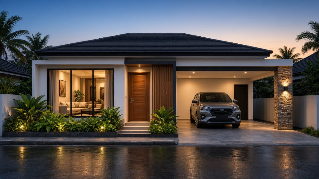 Patio Grove Court tampak depan fotorealistik
