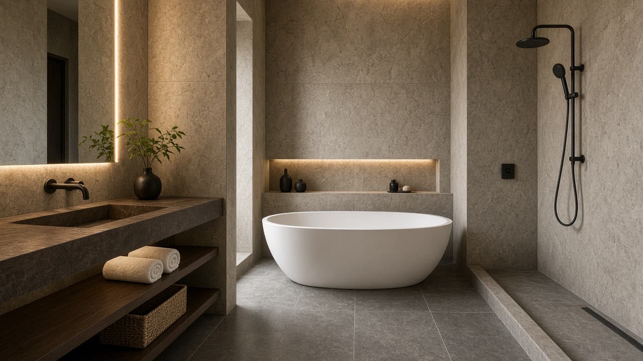 Kamar Mandi Batu Hangat fotorealistik